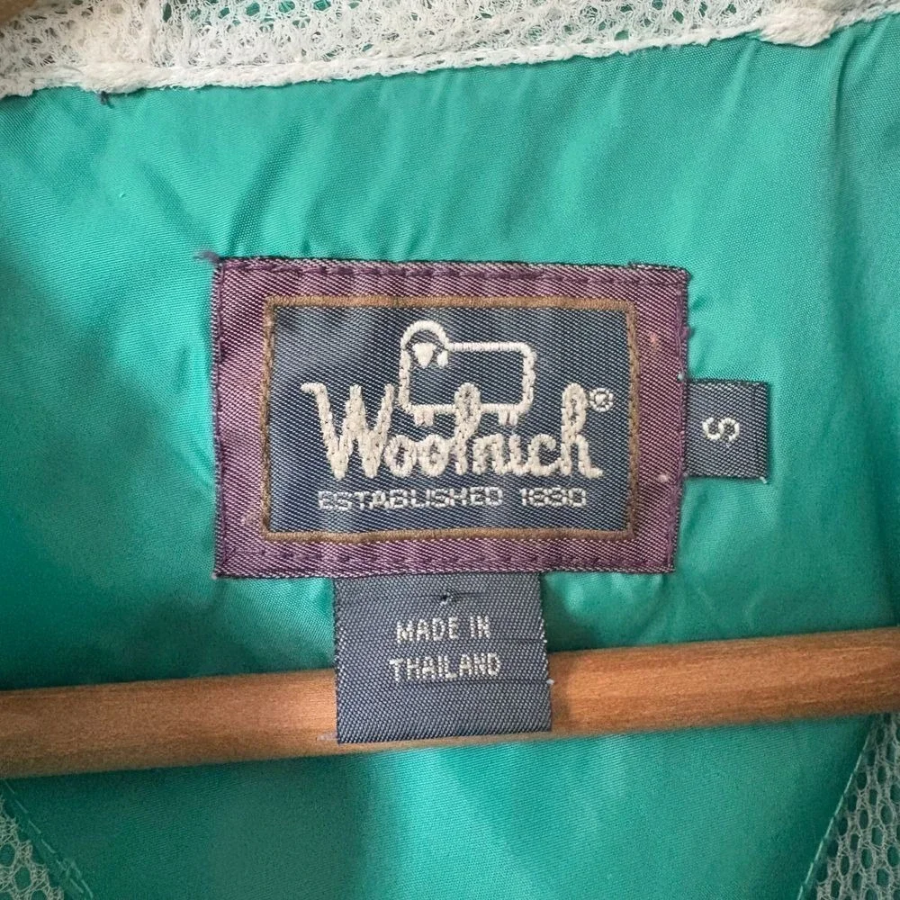 WOOLRICH Vintage Jade Green Lightweight Hooded Windbreaker Cinched Jacket SM-MED